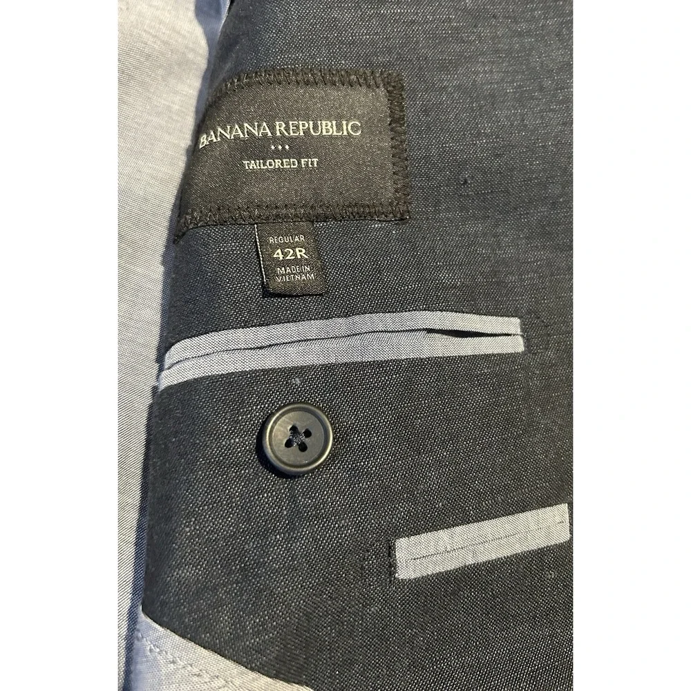 Banana Republic Blazer Linen Cotton Blend Navy Blue Jacket 42R‎ Tailored Fit